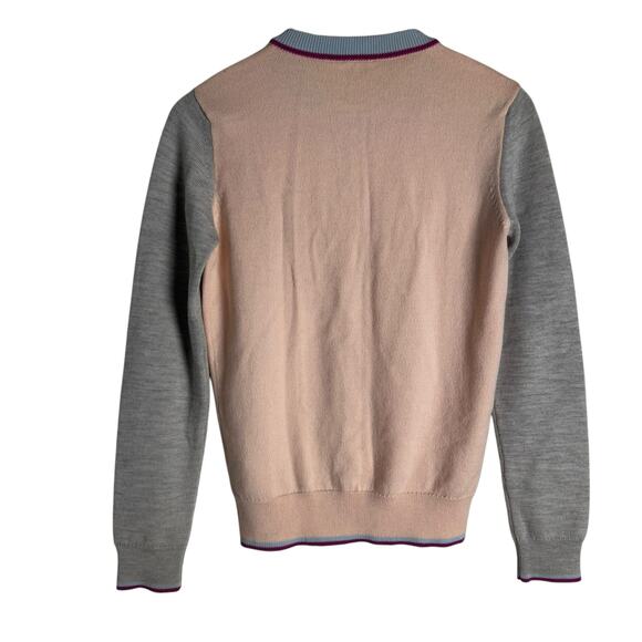 Kenzo Tiger Patch Pink Gray Colorblock Wool Cardigan Sweater Size Small - Picture 7 of 11